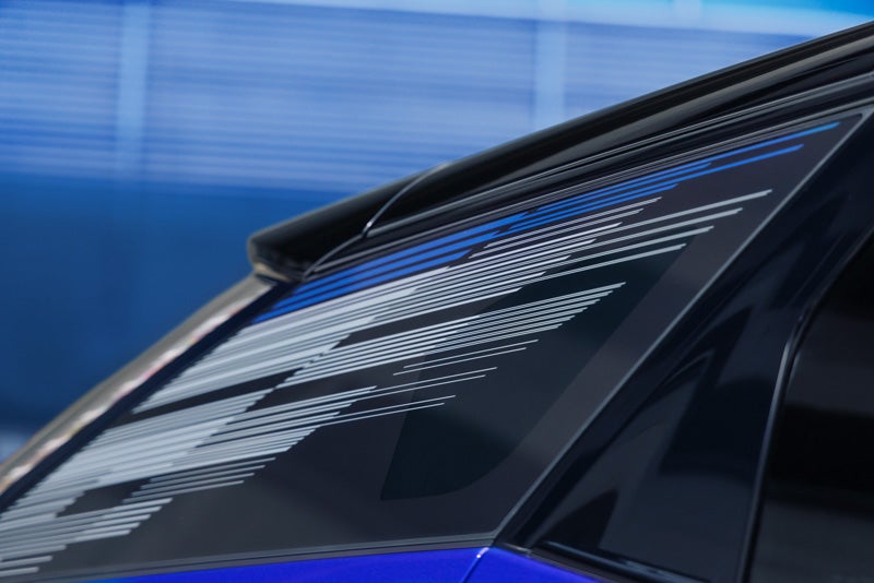 Close-up of the Modern Pattern on the 2026 OPTIQ-V Rear Quarter Glass | Ed Morse Cadillac Tampa FL in TAMPA FL